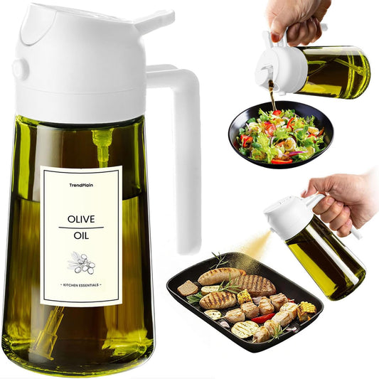 TrendPlain - 16oz Olive Oil Dispenser Bottle | Kitchen Gadget & Air Fryer Accessory - White