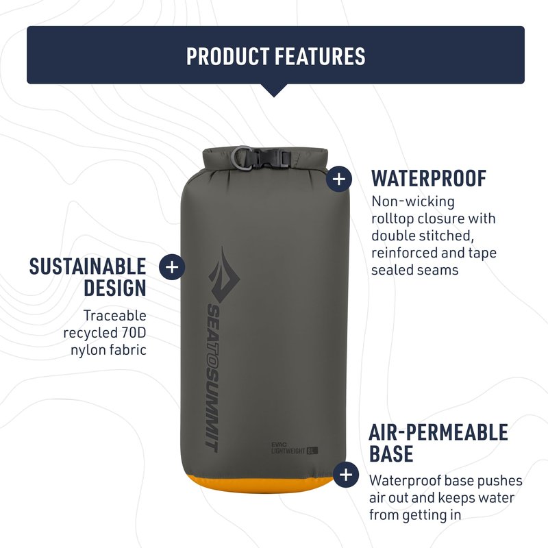Sea to Summit eVac Dry Bag, Roll-Top Compression Sack, 20 Liter, Beluga Black