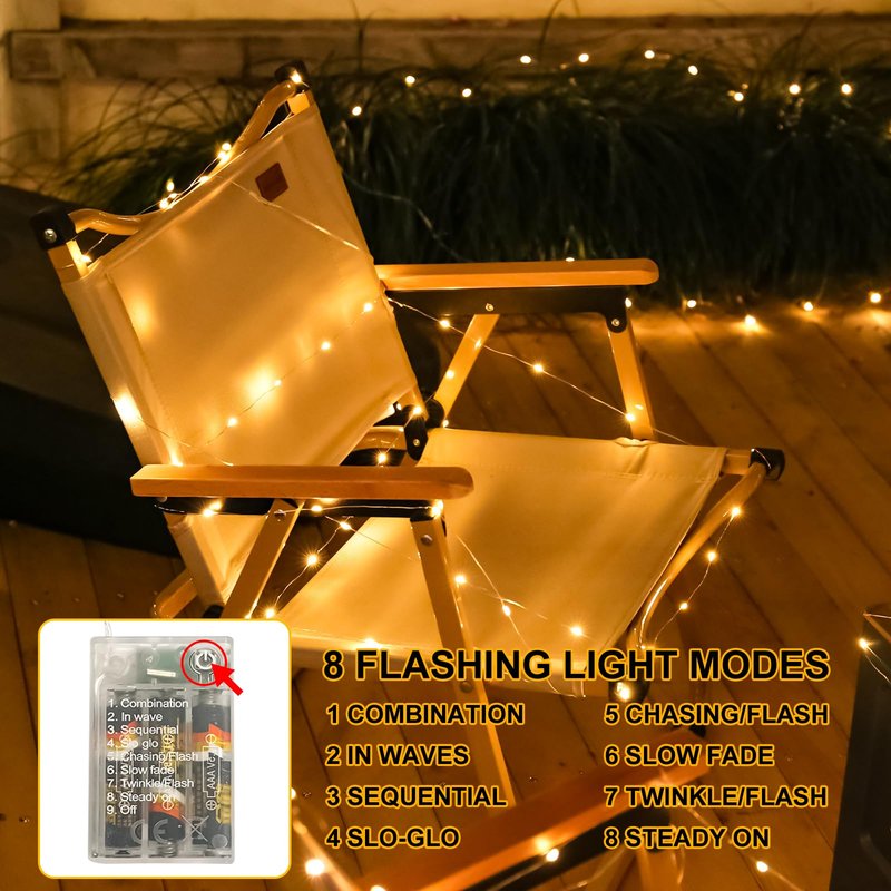 SINAMER Fairy Lights Battery Operated, 8 Modes & Auto Timer, Warm White 16FT 50Led Mini Twinkle Silver Wire Mason Jar Lights, Waterproof Starry Firefly for Parties (1/2/4 Pack)