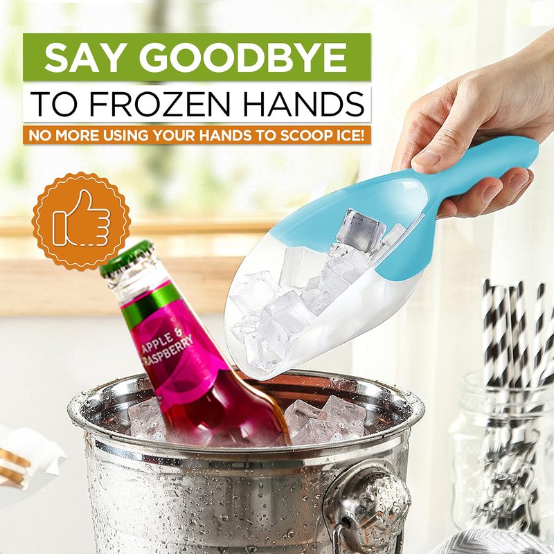 Spring Chef Magnetic Ice Scoop for Freezer, Translucent BPA-Free Flexi-Plastic Ice Scooper with Soft Grip Handle, Kitchen Food Scoop for Popcorn, Pet Food, Flour, Grains - Dishwasher Safe - Aqua Sky