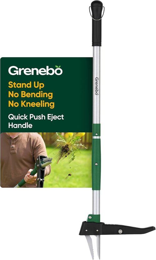 Grenebo Stand Up Weed Puller Tool - Heavy-Duty Claw Weeder with Eject Mechanism for Easy Weed Removal