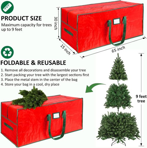 HABGP 9 ft Christmas Tree Storage Bag - Waterproof & Sturdy with Strong Handles, Red