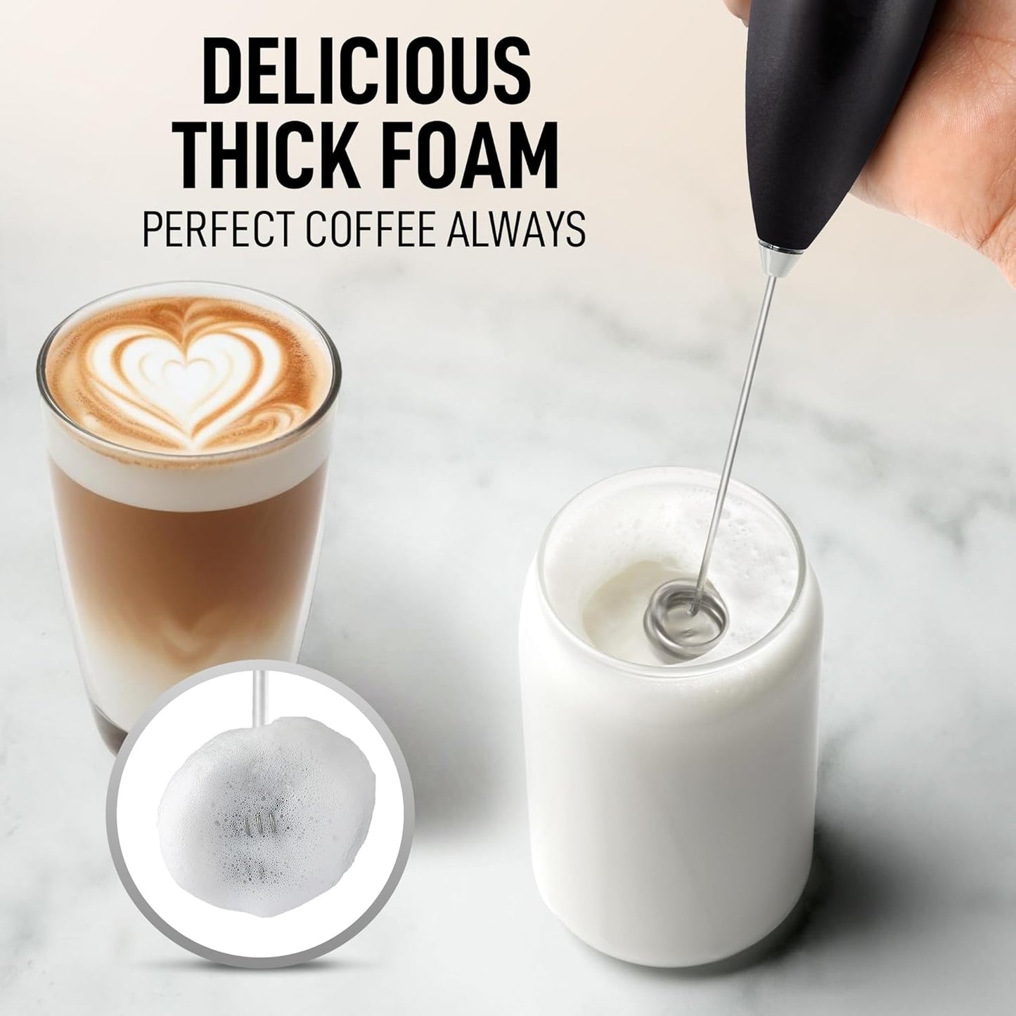 Zulay Kitchen Whisk Milk Frother - Powerful Handheld Foam Maker for Coffee & Lattes | Includes 4 Duracell Batteries
