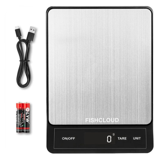 FISHCLOUD Food Scale - Rechargeable Digital Kitchen Scale 33lb, 1g/0.05oz Precision, Type-C, Stainless Steel, Grams/Ounces, LCD Display, for Cooking/Baking/Meal Prep (Ash Silver)
