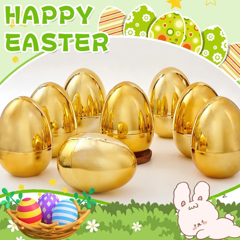 Digwry 50 Pcs Golden Easter Eggs Plastic, 2.3" Fillable Shiny Gold Metallic Plastic Easter Eggs Empty for Easter Hunt,Party Favor,Basket Stuffers Fillers,Classroom Prize