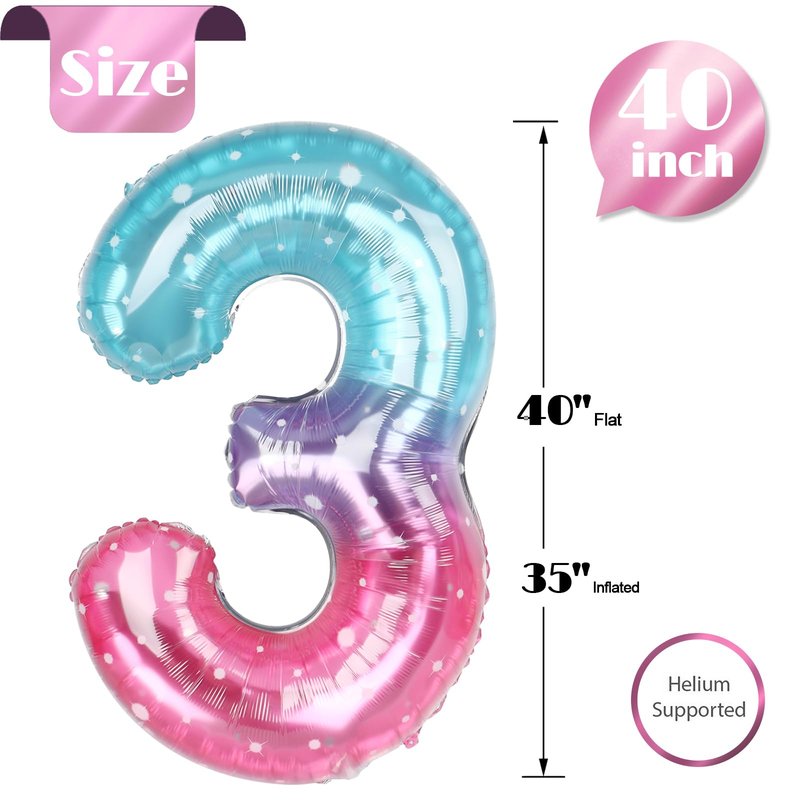 Starry Sky 3 Balloon, Number Balloons 40 Inch, 3rd Birthday Decorations for Kids Girls Women Party Supplies for Party Decorations, Number 3 Balloon