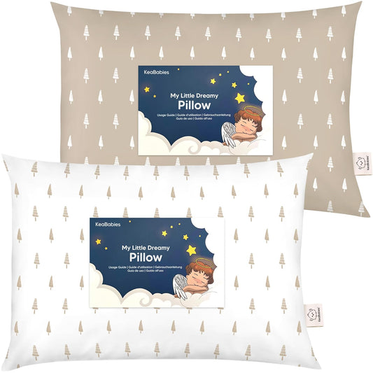 KeaBabies Toddler Pillows - Soft Organic Cotton for Ages 2-5 | 13x18, Machine Washable, Pine Tree Design