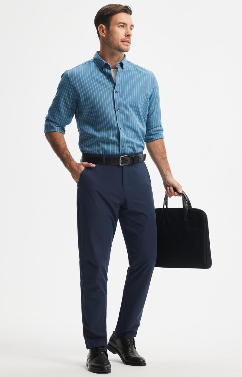 Libin Mens Golf Pants Stretch Work Dress Pants 30" Quick Dry Lightweight Business Casual Pant for Men Comfy Water Resistant, Navy Blue, 28W x 30L
