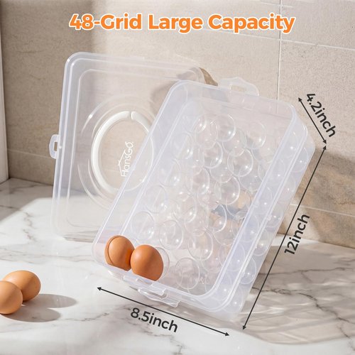 HANSGO Deviled Egg Containers with Lid, 2-Layer Plastic Detachable Deviled Egg Carrier for 48 Eggs, Clear Storage Tray for Refrigerator, Kitchen, Party, Travel, Family Gatherings, Easy to Transport