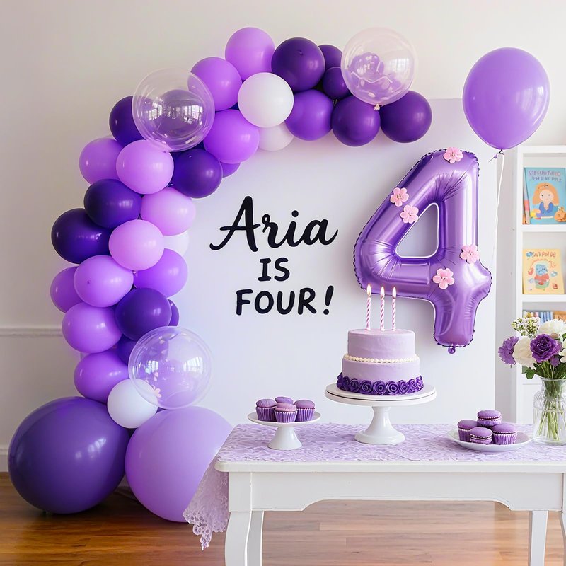 RUBFAC Purple Balloons 129pcs, Lavender Lilac Purple Balloon Arch Kit, Different Sizes 18 12 10 5 Inch for Masquerade Party Decorations Engagement Bachelorette Birthday Bridal Baby Shower Supplies