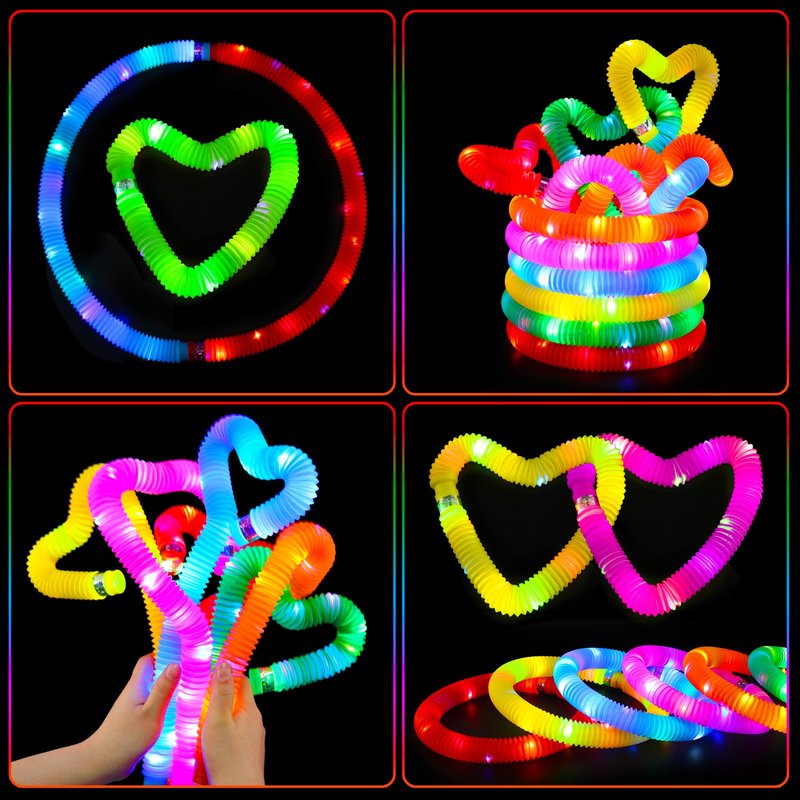 Siwarm 24 Pcs Glow Sticks Toys for Kids, LED Light Up Pop Tubes/Bracelet Party Favors for Kids,Glow in The Dark Party Supplies, Birthday Gifts Xmas Stocking Goodie Bags Stuffers Boys Girls