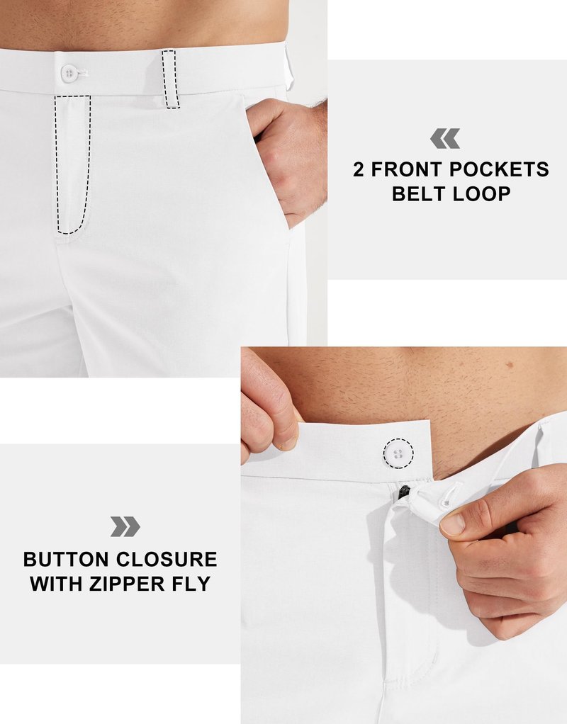 Libin Mens Golf Pants Stretch Work Dress Pants 30" Quick Dry Lightweight Business Casual Pant for Men Comfy Water Resistant with Pockets, White, 40W x 30L