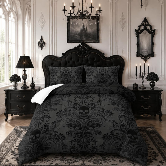 Tuzaovy Skull Bedding Set Queen Size,Goth Bedding Sets Queen with Comforter,Skull Comforter Set,Bohemian Bedding Queen Comforter Set,Gothic Bedding Decor Queen Comforter Set Western Boho Hippie