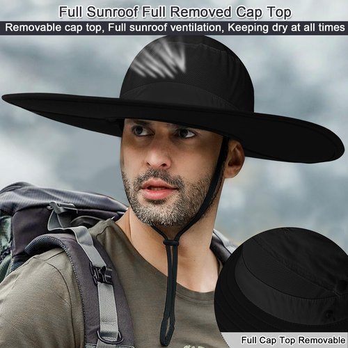 Cooltto Wide Brim Sun Hats with Waterproof Breathable for Fishing, Hiking, Camping，for Men Women Kids Black