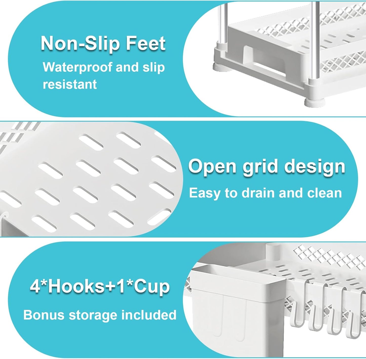 Under Kitchen Sink Organizer - 2-Tier Multi-Purpose Storage Solution | White, 2 Pack with Hooks