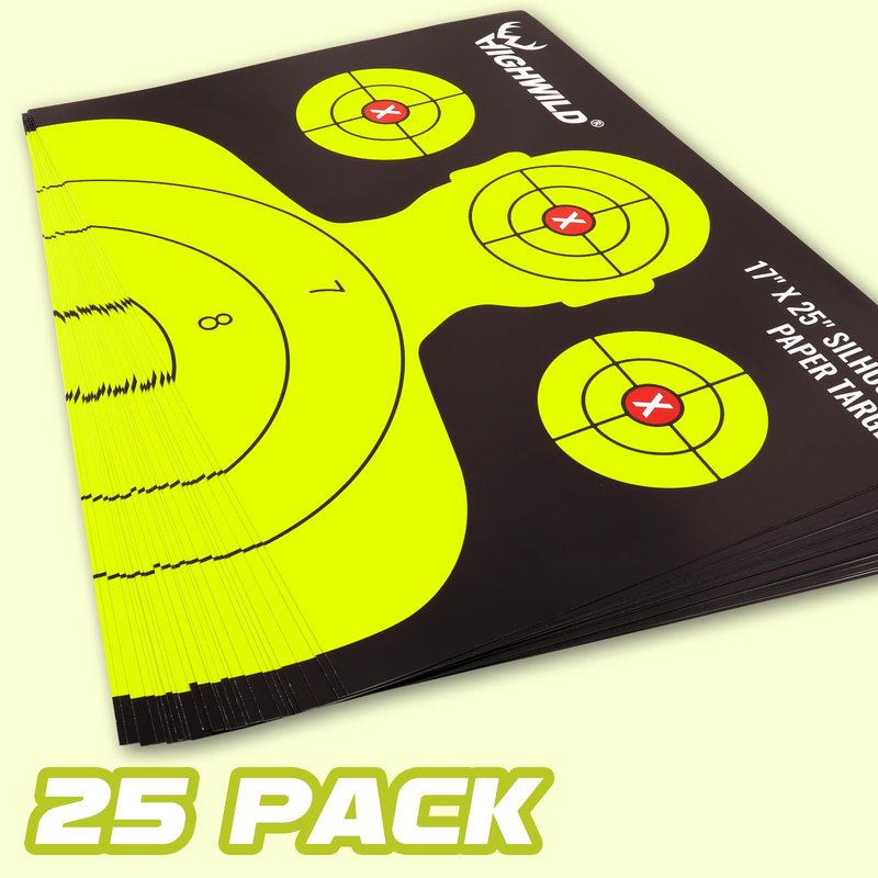 Highwild Shooting Range Silhouette Paper Target - 17X25 Inches (25 Pack, Black & Yellow)
