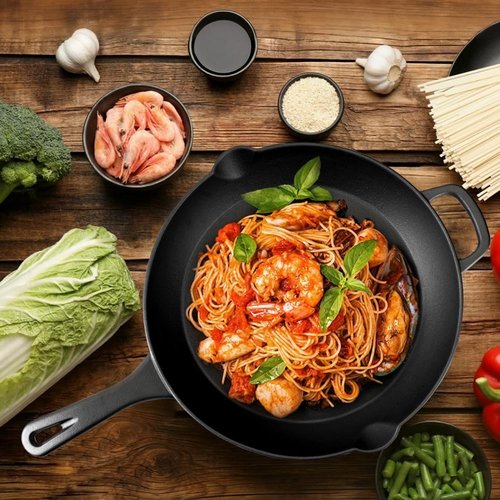 CUISGUSTO 8 Inch Cast Iron Skillet Pre-Seasoned Nonstick Frying Pan, Durable Cookware for Christmas Holiday Meals, Oven Safe for Kitchen & Camping