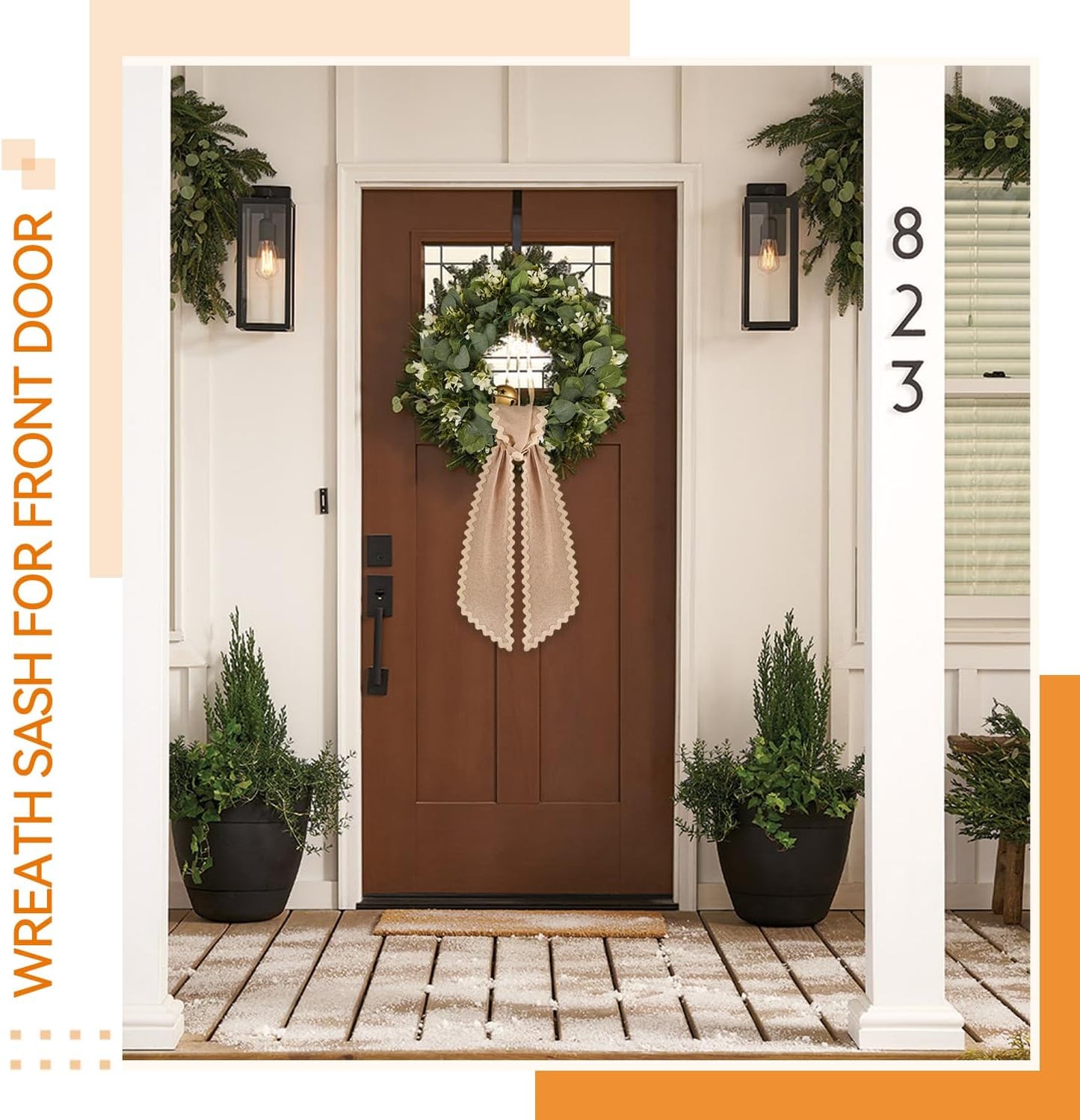 Skiennix Scalloped Wreath Sash - Ruffle Ribbon Bow for Front Door & Porch Decor | 2 Pcs Burlap Set
