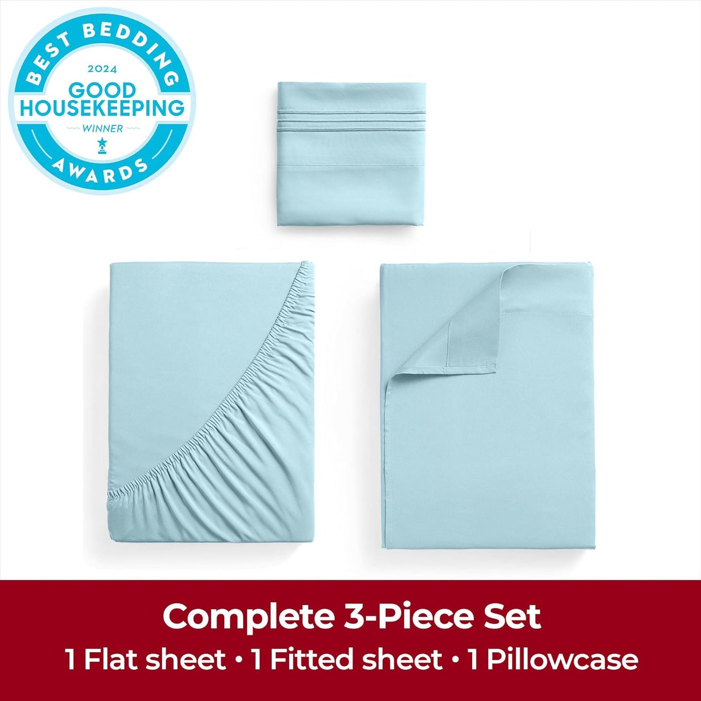 Mellanni Extra Deep Twin Sheets - Hotel Luxury Bedding Set | Ultra Soft, Cooling, Wrinkle-Resistant (Aqua)
