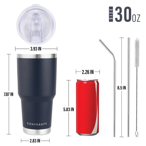 Ezhydrate 30oz Tumbler with Lid - Stainless Steel Vacuum Insulated Coffee Travel Mug, Double Wall, Durable, Leak Proof, BPA Free, Ice Coffee Thermal Cup, Navy Blue