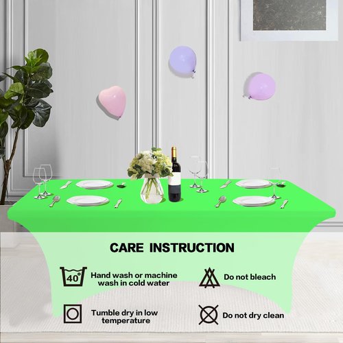 IVAPUPU 2 Pack 4FT Table Cloth for Rectangular Fitted Events Stretch Green Table Covers Washable Cover Spandex Tablecloth Protector for Party, Wedding, Cocktail, Banquet, Festival