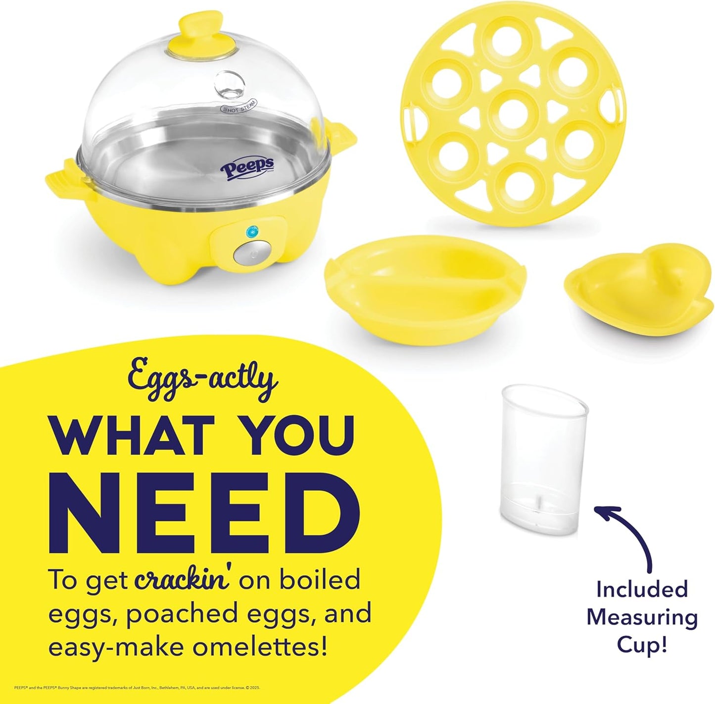 PEEPS & Dash Rapid Egg Cooker - Boil, Poach & Steam 7 Eggs - Dishwasher Safe & BPA Free - Yellow