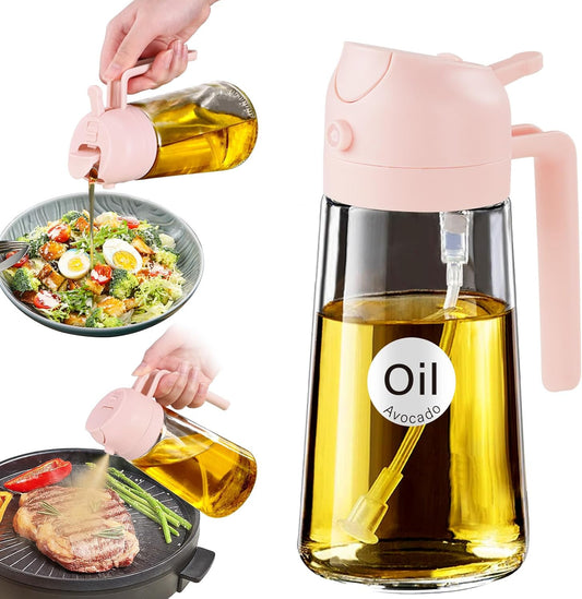 YARRAMATE 16oz Glass Olive Oil Sprayer - 2-in-1 Food Grade Premium Kitchen Dispenser | Peach Pink