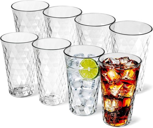 Freshmage 20 oz Unbreakable Plastic Drinking Glasses - BPA Free, Microwave Safe, Stackable | 8 Pack for Home & Outdoor Use
