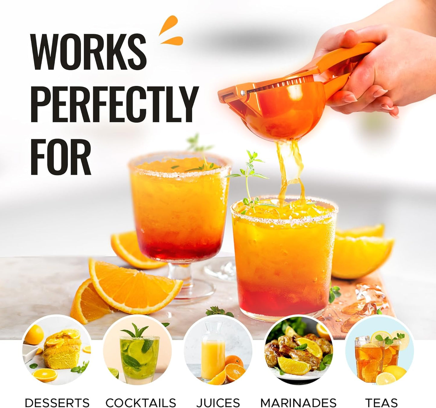 Zulay Kitchen Premium Metal Orange Squeezer - Heavy-Duty Citrus Juicer for Maximum Juice Extraction | Ergonomic & Dishwasher Safe (Orange)
