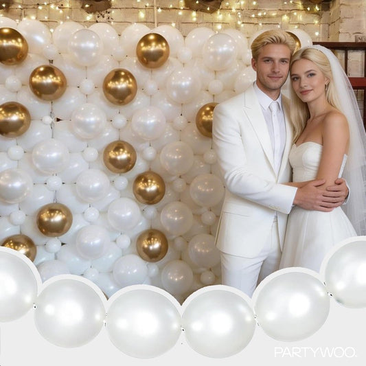 PartyWoo Pearl White Linking Balloons 100pcs 12 Inch White Link Balloon for Anniversary Retirement Wedding Graduation Baby Shower Birthday Gender Reveal Engagement Party Decorations White-W14