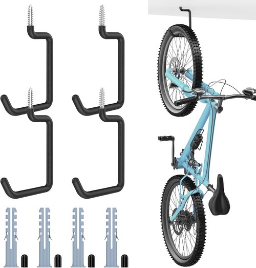 Housolution Heavy-Duty Bike Hooks - 8-Inch Wall & Ceiling Mount | 75 LBS Capacity, Anti-Slip Coating, 4-Pack
