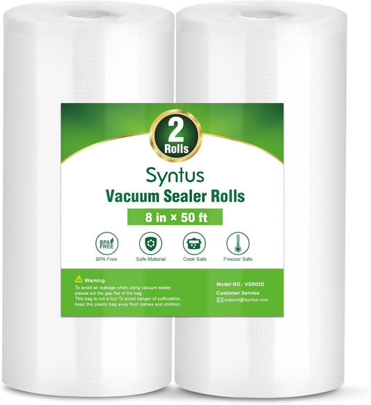 Syntus Vacuum Sealer Bags - 2 Rolls of 8" x 50' BPA-Free Commercial Grade Food Storage Bags