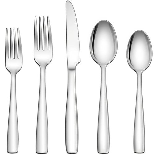 Herogo 18/10 Stainless Steel Silverware Set, 60-Piece Fancy Flatware Cutlery Set for 12, Modern Eating Utensils Tableware for Home Restaurant Wedding, Mirror Polished, Dishwasher Safe