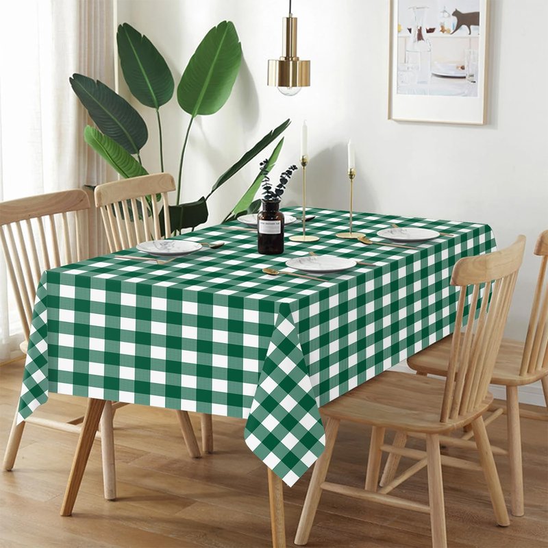 QIKSION Green Gingham Tablecloth Disposable 2 Pack, 54 x 108 Inch Green and White Checkered Table Cloth for Camping, Birthday, Masters Golf Party Supplies, Rectangle, Plastic Table Cover