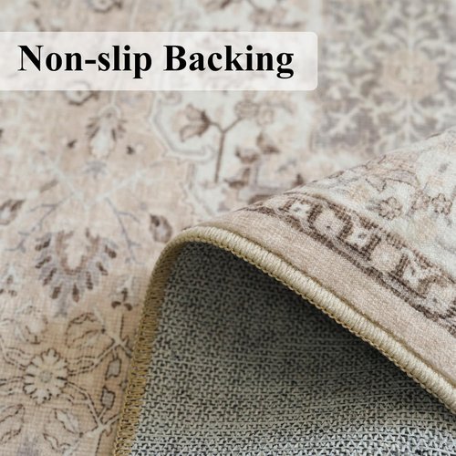 Hallway Washable Runner Rug - Vintage Soft Non-Slip Indoor Carpet for Kitchen & Entryway | 3x6 Beige