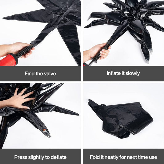 PartyWoo Black Star Foil Balloons 6pcs Different Sizes Pack of 27 22 Inch Large Black Explosion Spike Mylar Balloons for Graduation Birthday Retirement Anniversary Space Theme Party Decorations