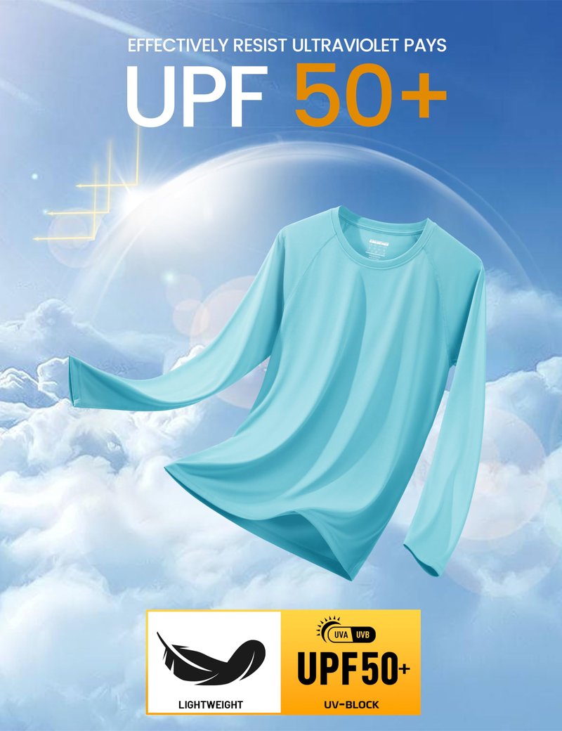 MAGCOMSEN UPF 50 Shirts for Men Sun Protection Long Sleeve Swim Rash Guard Workout Athletic Hiking Quick Dry Shirts Ice Blue