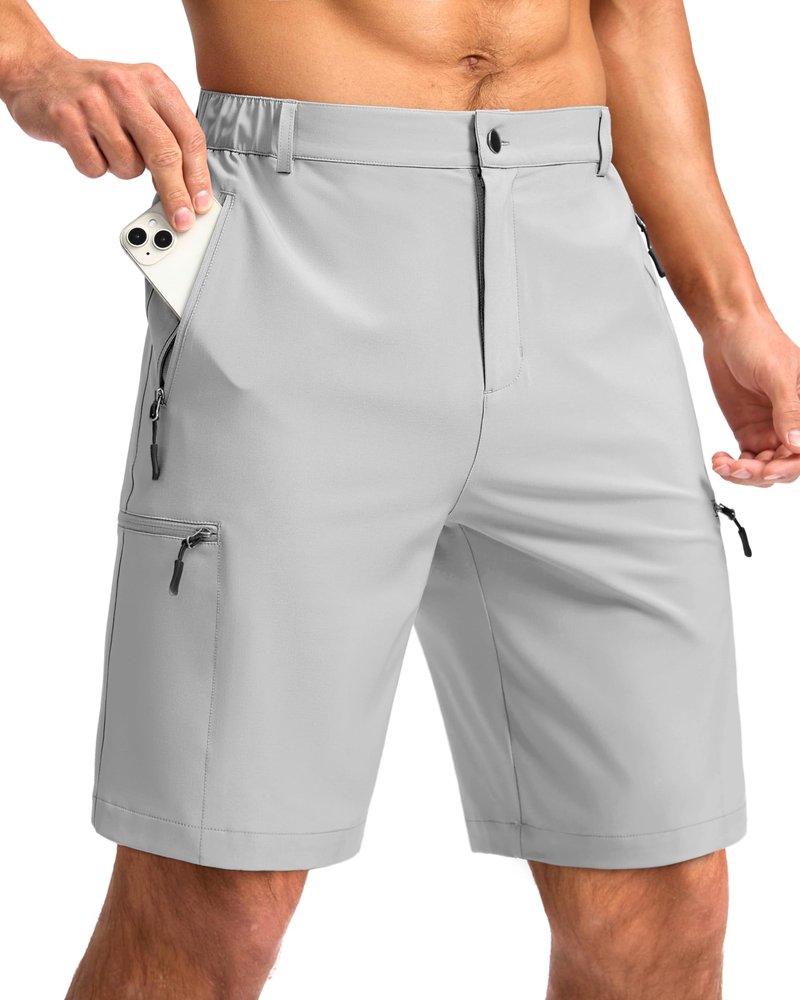 G Gradual Mens Hiking Cargo Shorts with 4 Zipper Pockets 9" Quick Dry Lightweight Casual Work Shorts for Men Golf Fishing(Bright Grey,XXL)