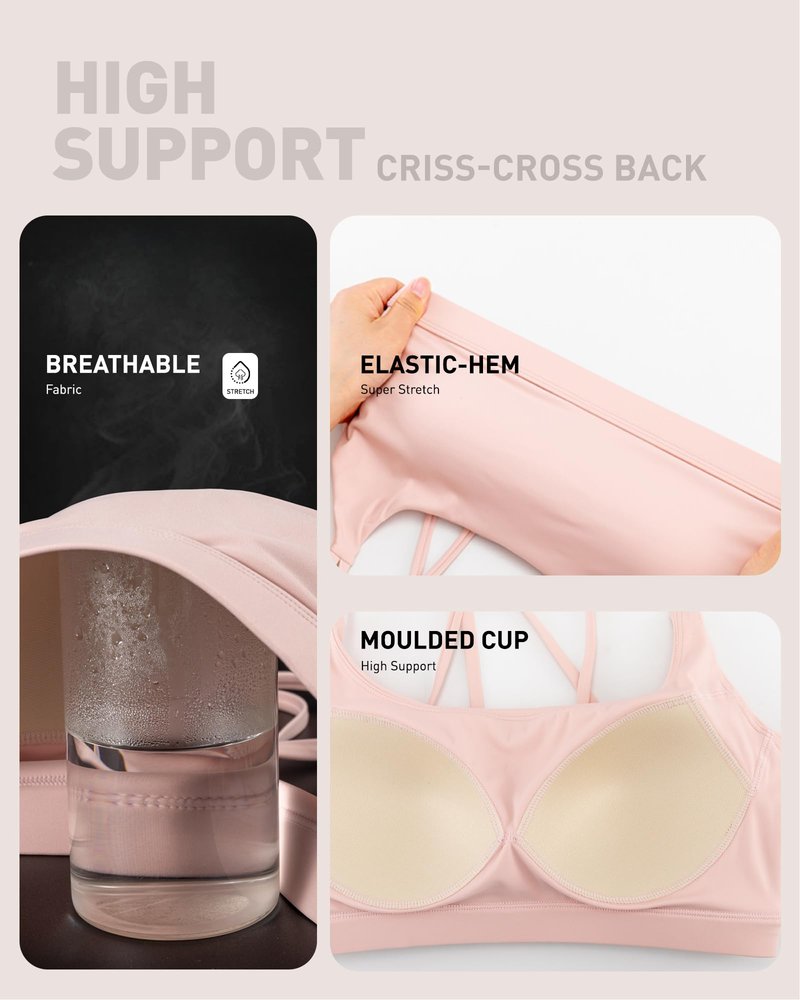 RUNNING GIRL Sports Bras for Women High Support,Criss-Cross Back Strappy Bra Moulded Cup High Impact Workout Crop Tops(WX3018 Pink XL)