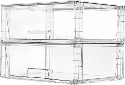 Vtopmart Large Stackable Storage Drawers - Clear Acrylic Organizers for Bathroom & Kitchen | 2 Pack