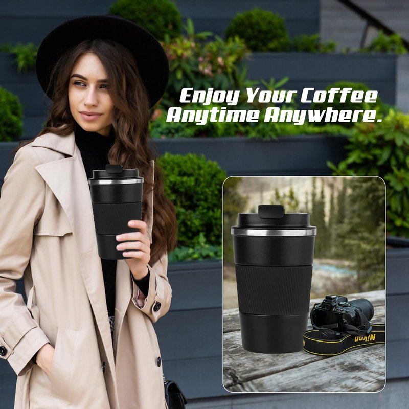 SPLMIFA Vacuum-Insulated Stainless Steel Travel Coffee Mug, Leak-Proof Reusable Coffee Cup with Lid - Keep Hot & Cold Drinks for Hours, Durable Insulated Tumbler for Men & Women(3rd-Black, 12OZ)