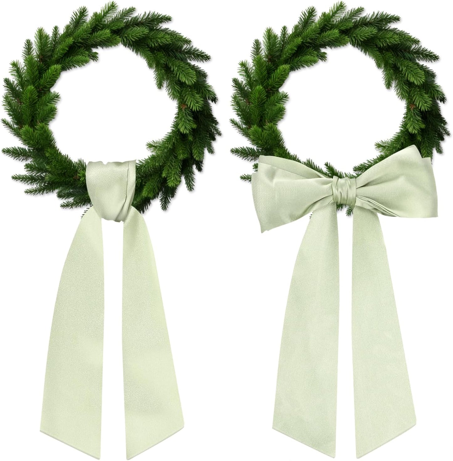 Skiennix Sage Green Wreath Sash - Blank Satin Monogram Sash for Front Door Decor | 2 Pcs Set