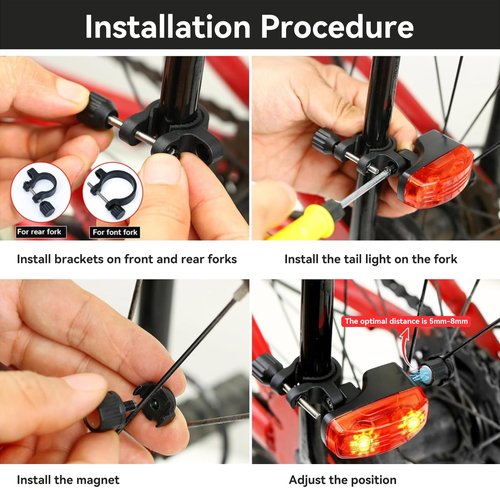 Bike Tail Lights Self-Powered, Cycling Warning Light Bicycle Wheel Fork Magnetic Induction Safety Light Riding Safety Flashlight Taillight