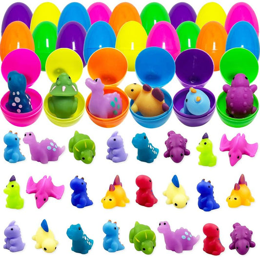 Pinkiwine 24 Pack Plastic Prefilled Easter Eggs with Dinosaur Mochi Squishy Toys Inside for Kids Boys Girls Toddlers Easter Basket Stuffers Gifts Fillers