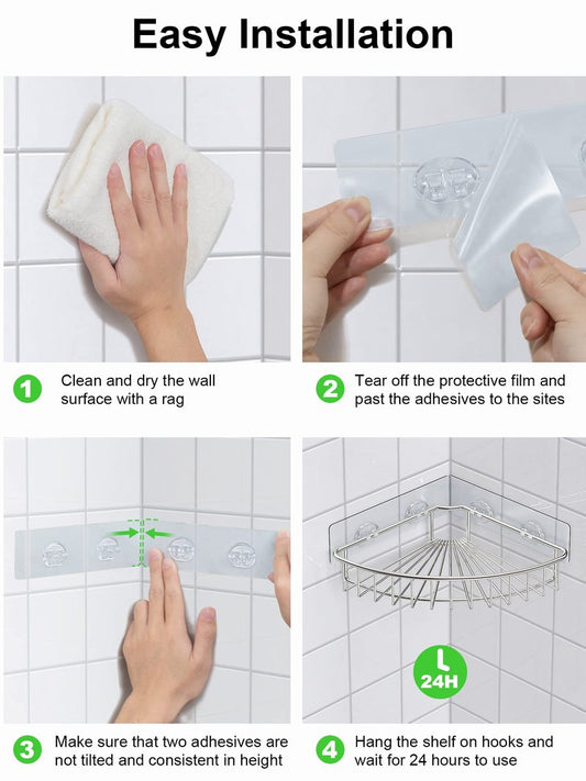 SMARTAKE 2-Pack Corner Shower Caddy, SUS304 Stainless Steel, Wall Mounted Bathroom Shelf with Adhesive, Storage Organizer for Toilet, Dorm and Kitchen (Silver)