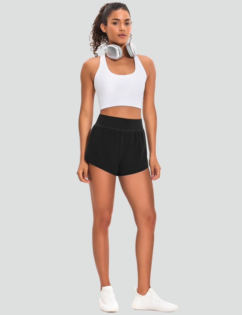 EZRUN Women's 3" Athletic Shorts High Waisted Split Dolphin Workout Shorts Comfy Mesh Liner for Gym Running Track (Black,M)