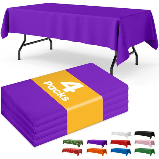 Niuara Purple Plastic Table Cloth - 4 Pack 54" × 108" Rectangle Disposable Tablecloths for 6FT Tables, Table Cover for Easter Party, Holiday & Gathering Use
