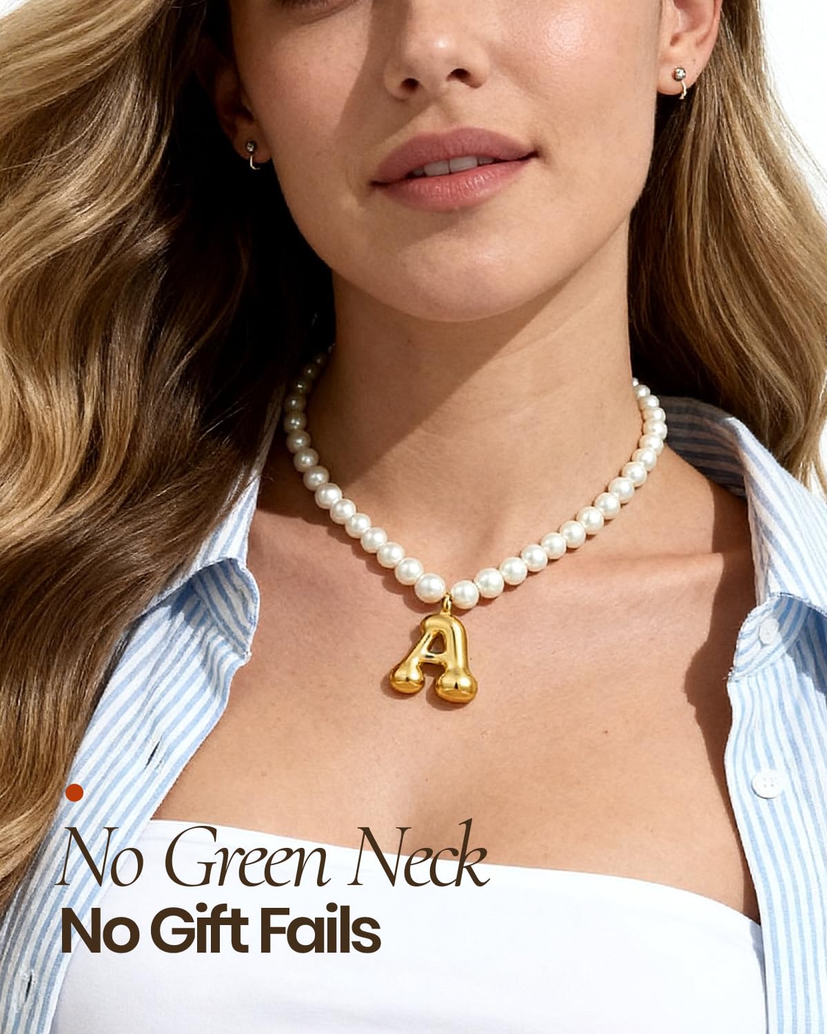 DoDoBeads Pearl Initial Necklace, 18K Gold Plated Stainless Steel Balloon Letter Pendant J, Non-Tarnish Waterproof Chunky Monogram Jewelry Gifts for Women Teens