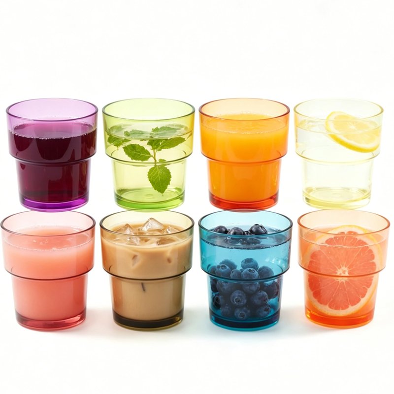 WowProLiv 14 oz Plastic Stackable Drinking Tumblers, BPA-Free, Dishwasher Safe, Durable Shatterproof Reusable Kid Cups, Everyday Water/Juice Glasses for Indoor/Outdoor (Set of 8, Gift Box)