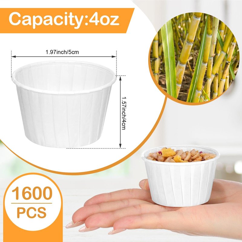 Gerrii 1600 Pack 4 oz Paper Souffle Cups Disposable Paper Souffle Cup Condiment Cups Ketchup Cup for Medication Distribution, Pills, Samples, Sauces, Food, Dessert (White)